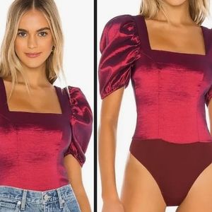 Majorelle Taffeta Bodysuit in Cranberry Size Medium